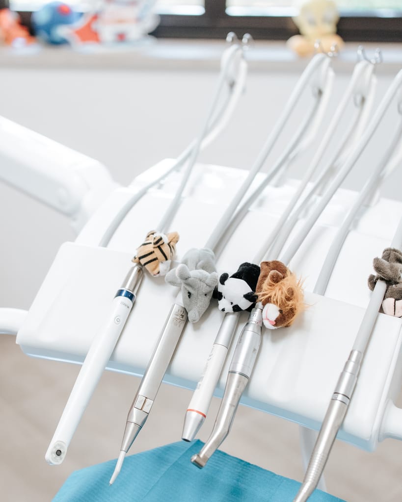 Manipoli dello studio con piccoli peluche infilati sulle punte, TCL Dental Barcellona Pozzo di Gotto